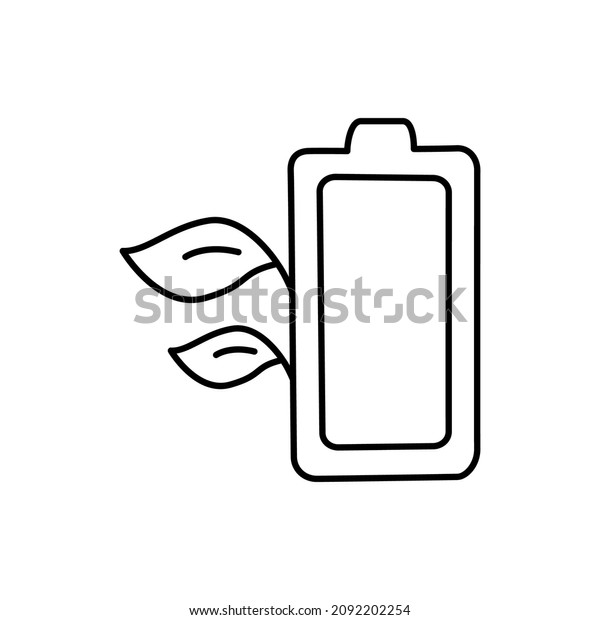 Green Energy Icon in flat black line style,\
isolated on white\
background