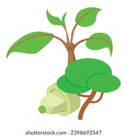 Green energy icon isometric vector. Plug inserted into socket, tree, green branch. Ecology concept, alternative energy source