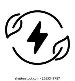 Green Energy Icon with Lightning and Circular Leaf Design