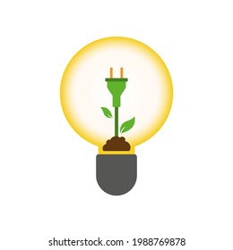 green energy icon Plants inside lamps with power sockets symbolize an environmentally friendly source of energy. vector illustration isolated on white background