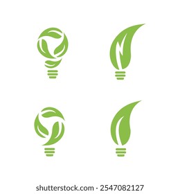 Green energy icon. Renewable eco power logo vector set. Green natural electricity. Leaf nature energy.