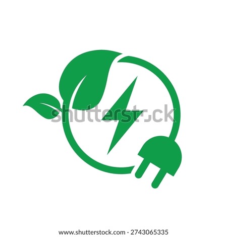 Green energy icon. Renewable energy icon. Energy icon with green leaf. Eco friendly, environmentally. Eco icon. Save energy symbol. 