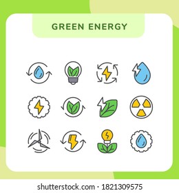 green energy icon set collections pack with modern flat style smooth color