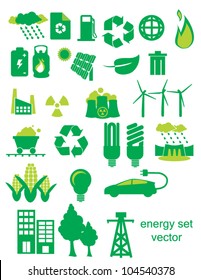 Green Energy Icon Set Depicting Energy And Energy Use