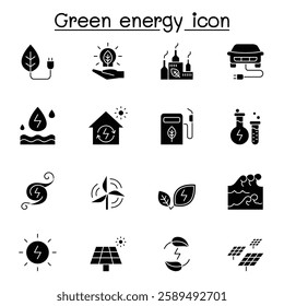 Green energy icon set in glyph style