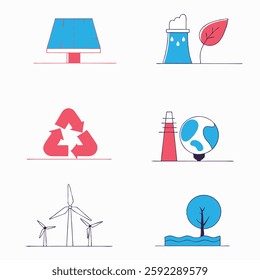 Green energy icon set, Modern Farm and Agriculture sustainable icon, Collection of renewable energy, Line icons about Green energy and ecology