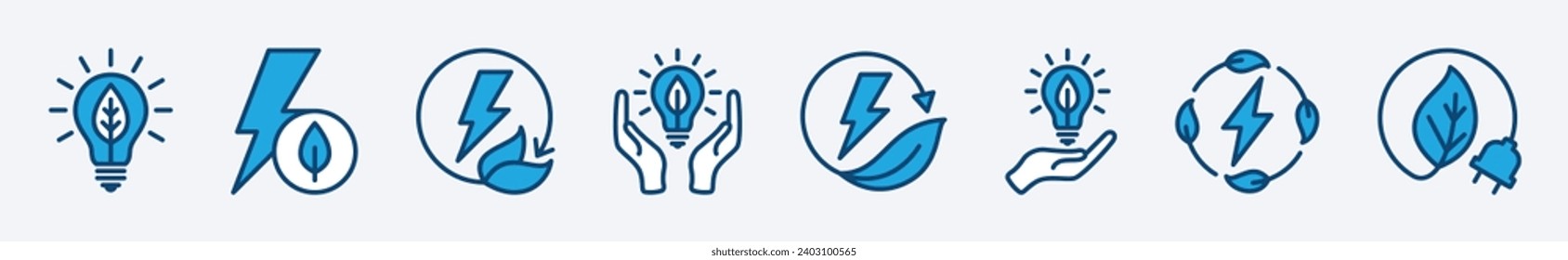 Green energy icon set. Renewable energy, green technology, ecology and green electricity icon symbol. Vector illustration