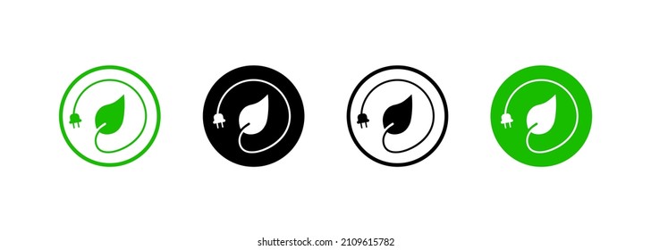 Green energy icon set. Save environment concept. Green eco power plug. Vector EPS 10. Isolated on white background.
