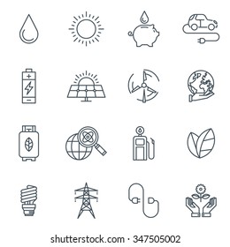Green energy icon set suitable for info graphics, websites and print media. Black and white flat line icons.
