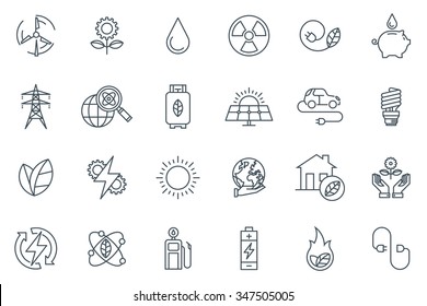 Green energy icon set suitable for info graphics, websites and print media. Black and white flat line icons.