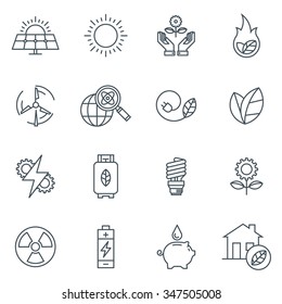 Green energy icon set suitable for info graphics, websites and print media. Black and white flat line icons.