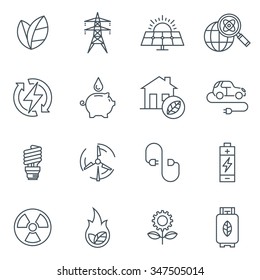 Green Energy Icon Set Suitable For Info Graphics, Websites And Print Media. Black And White Flat Line Icons.