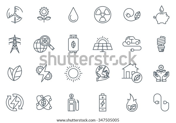 Green energy icon\
set suitable for info graphics, websites and print media. Black and\
white flat line icons.