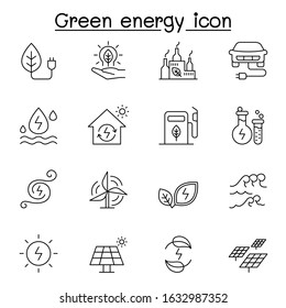 Green energy icon set in thin line style