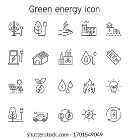 Green energy icon set in thin line style
