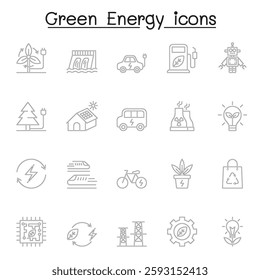 Green energy icon set in thin line style