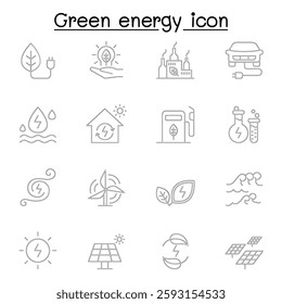Green energy icon set in thin line style