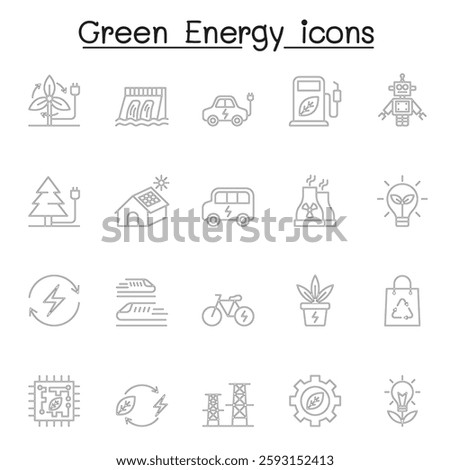Green energy icon set in thin line style