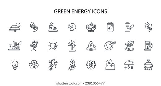 Green energy icon set.vector.Editable stroke.linear style sign for use web design,logo.Symbol illustration.