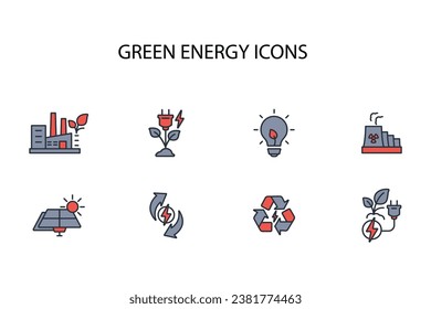 Green energy icon set.vector.Editable stroke.linear style sign for use web design,logo.Symbol illustration.