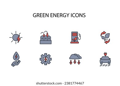 Green energy icon set.vector.Editable stroke.linear style sign for use web design,logo.Symbol illustration.