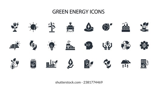 Green energy icon set.vector.Editable stroke.linear style sign for use web design,logo.Symbol illustration.