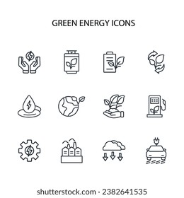 Green energy icon set.vector.Editable stroke.linear style sign for use web design,logo.Symbol illustration.
