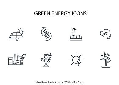 Green energy icon set.vector.Editable stroke.linear style sign for use web design,logo.Symbol illustration.