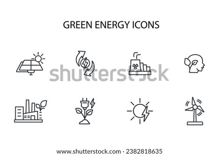 Green energy icon set.vector.Editable stroke.linear style sign for use web design,logo.Symbol illustration.