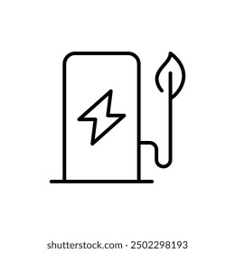 Green energy icon. Simple outline style. Charging station, leaves, charge, electric vehicle, environment, technology, nature concept. Thin line symbol. Vector illustration isolated.