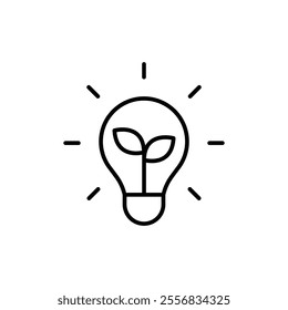 Green energy icon. Simple outline style. Save energy sign, leaf, sprout, light bulb, eco friendly, efficient, environment concept. Thin line symbol. Vector illustration isolated.