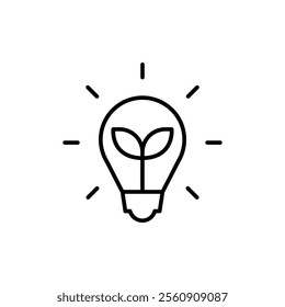 Green energy icon. Simple outline style. Save energy sign, leaf, sprout, light bulb, eco friendly, efficient, environment concept. Thin line symbol. Vector illustration isolated.