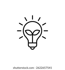 Green energy icon. Simple outline style. Save energy sign, leaf, sprout, light bulb, eco friendly, efficient, environment concept. Thin line symbol. Vector illustration isolated.