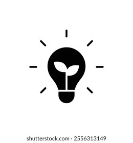 Green energy icon. Simple solid style. Save energy sign, leaf, sprout, light bulb, eco friendly, efficient, environment concept. Black silhouette, glyph symbol. Vector illustration isolated.