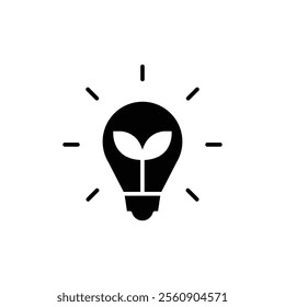 Green energy icon. Simple solid style. Save energy sign, leaf, sprout, light bulb, eco friendly, efficient, environment concept. Black silhouette, glyph symbol. Vector illustration isolated.