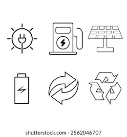 green energy icon .solar plate .electric tax station .electric battery .recycle symbol .Art and Illustrator .eco friendly 