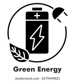 Grüne Energie Symbol Solid Style. Nützlich für saubere Elektrizität, Ökostrom, Klimawandel und nachhaltige Ressourcen.