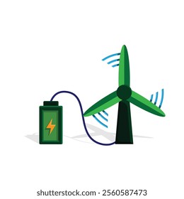 green energy icon. turbine energy battery sustainability. Collection of renewable energy, ecology and green electricity icons. colored flat design style. vector design