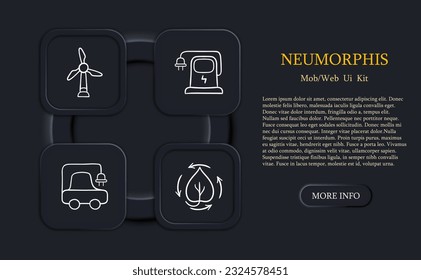 Green Energy Icon. Wind generator, electric machine, charging, green energy. Neomorphism style. Vector line icon
