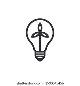 Green energy icon. Windmill inside the light bulb. Eco energy sign. Light bulb icon. Сlean energy. Vector illustration. Transparent background. Clean energy. Technological bulb. Logo template.