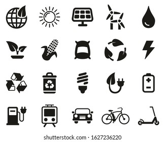 Green Energy Icons Black & White Set Big