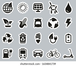 Green Energy Icons Black & White Sticker Set Big