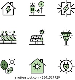 Green energy icons bundle sustainable power solutions