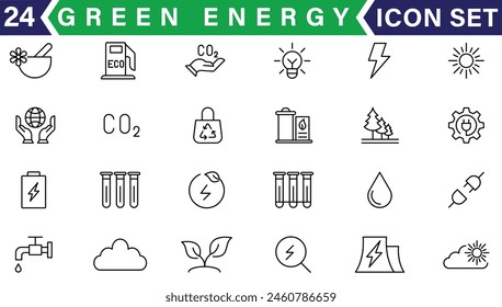 Green energy icons collection. Power related icon. Icons for renewable energy, ecology, green technology. Vector illustration