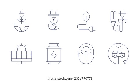 Green energy icons. Editable stroke. Containing green energy, renewable energy, hydrogen, biomass energy, electric car.