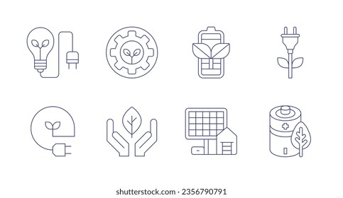 Green energy icons. Editable stroke. Containing green energy, eco, solar power, ecological.