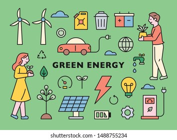 Green energy and icons for the environment. flat design style minimal vector illustration.