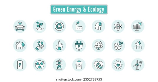 Green Energy Icons: Renewable, Sustainable, and Eco-Friendly. 