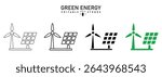 green energy icons set, Renewable Energy Icon Set,  eco-friendly, sustainable, and green energy symbols for environmental projects: wind turbine, solar panel,