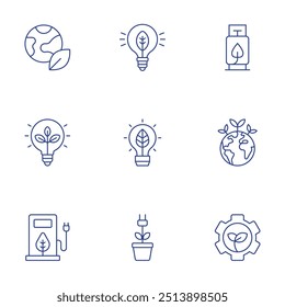 Green energy icons set. Thin Line style, editable stroke. ecology, clean energy, green energy, green technology, hydrogen, earth.